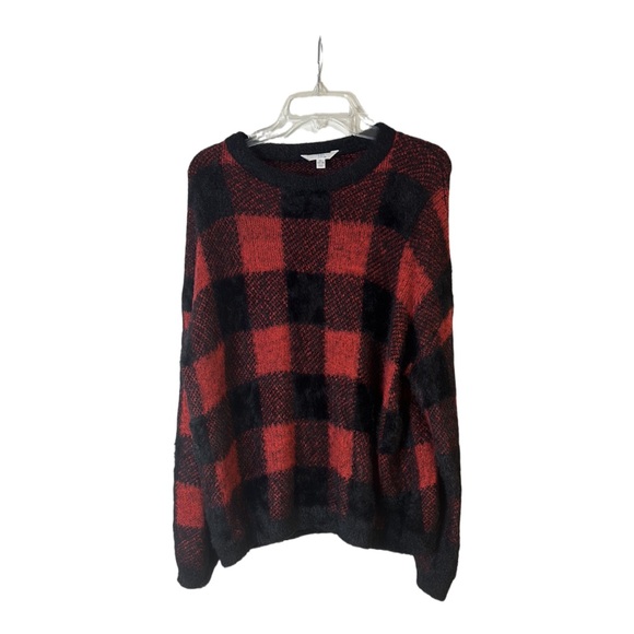 Time & Tru Sz XL Buffalo Red and Black Plaid Fuzzy Sweater - Picture 1 of 6